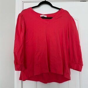 Elegant Red Long Sleeve V-Neck Top
